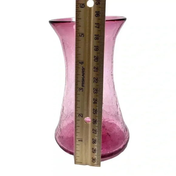 R. FOSTER Cranberry Pink Crackle Glass Pitcher Clear Handle VTG 1997 Signed 5.5" - Picture 6 of 7